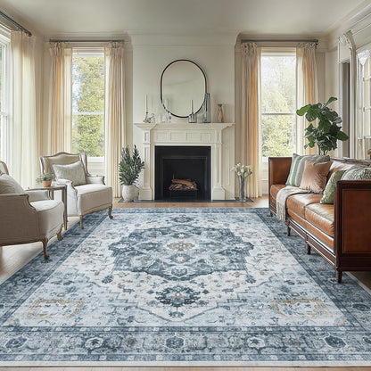 Washable Area Rug with Vintage Low Profile Design