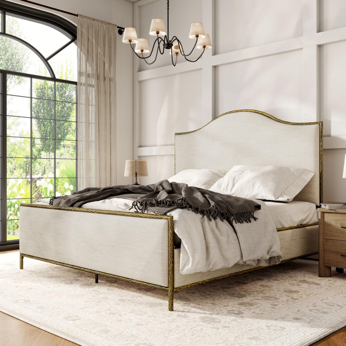 Metal Upholstered Bed – Hammered Steel Frame