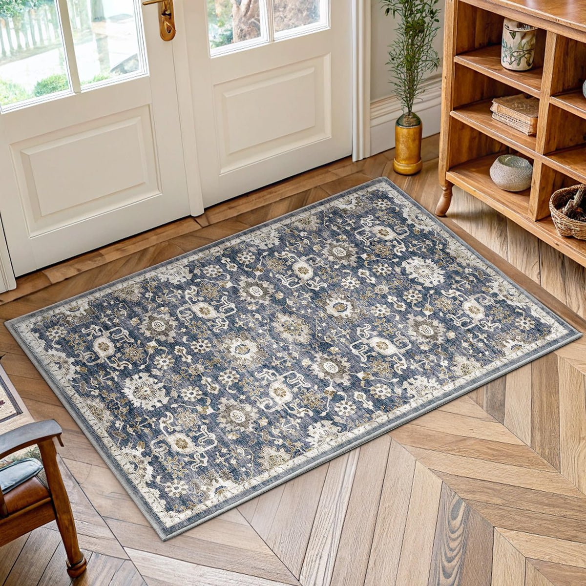 Washable Area Rug with Vintage Low Profile Design