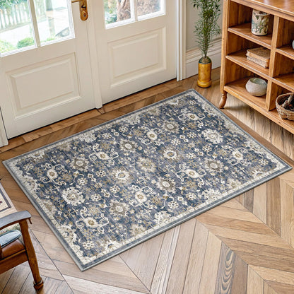 Washable Area Rug with Vintage Low Profile Design