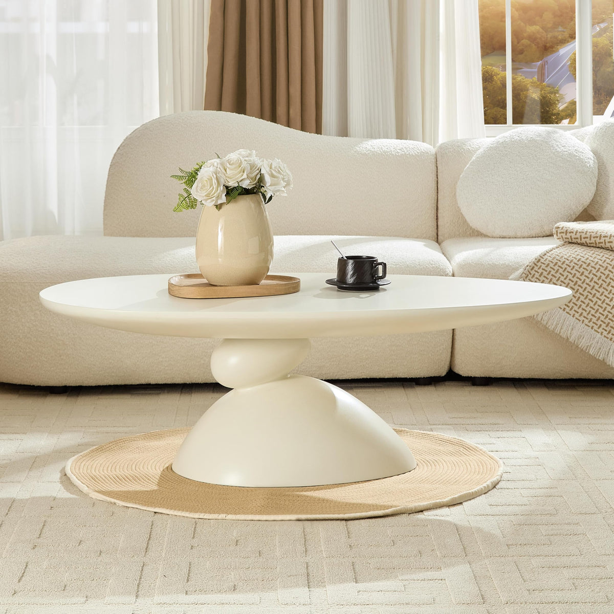 Oval Fiberglass Coffee Table with Minimalist Design