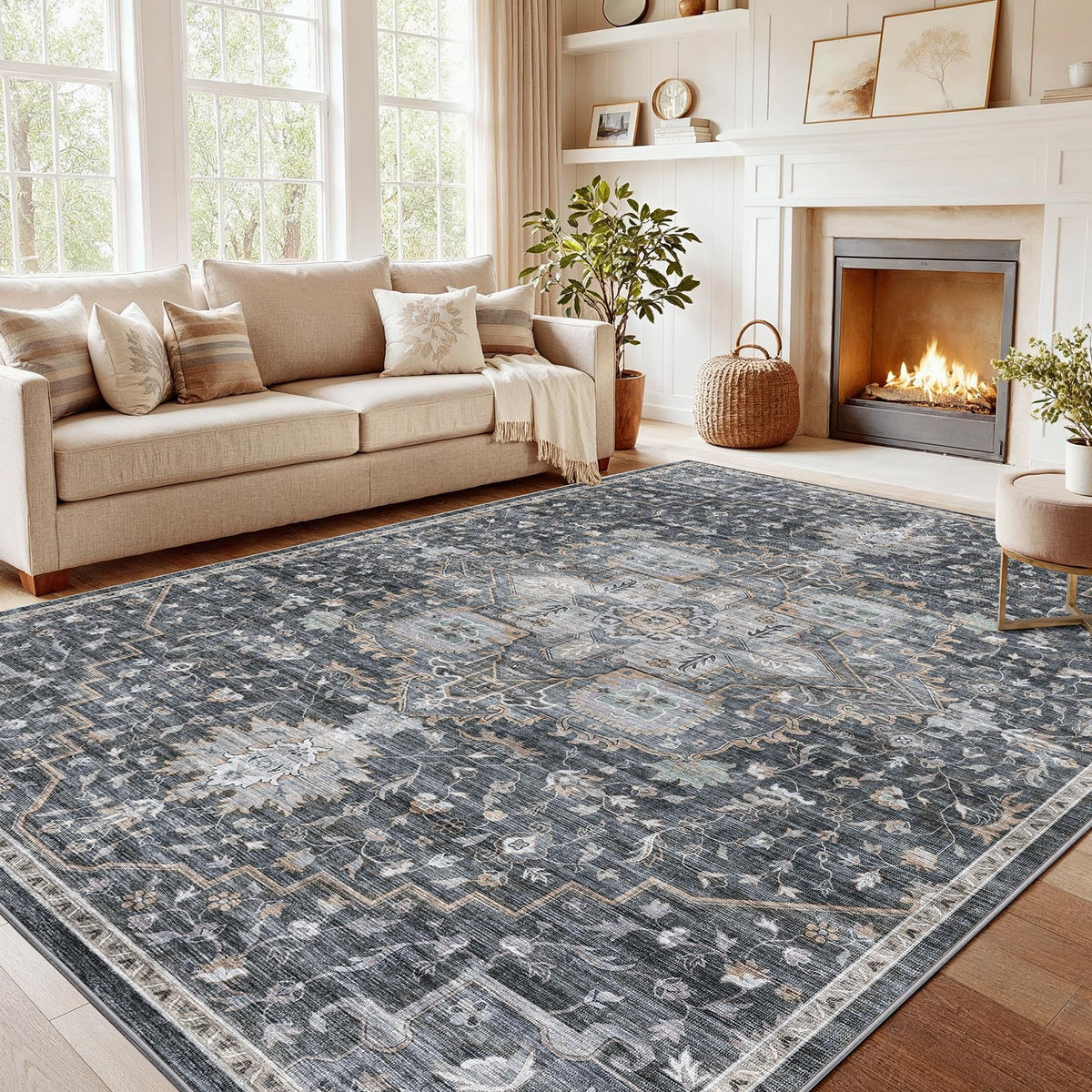 Washable Area Rug with Vintage Low Profile Design
