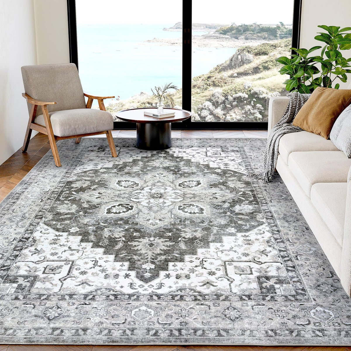 Washable Area Rug with Vintage Low Profile Design