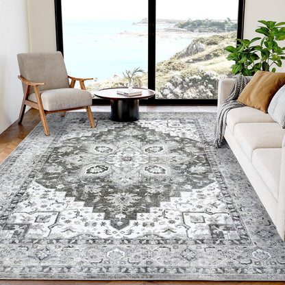 Washable Area Rug with Vintage Low Profile Design