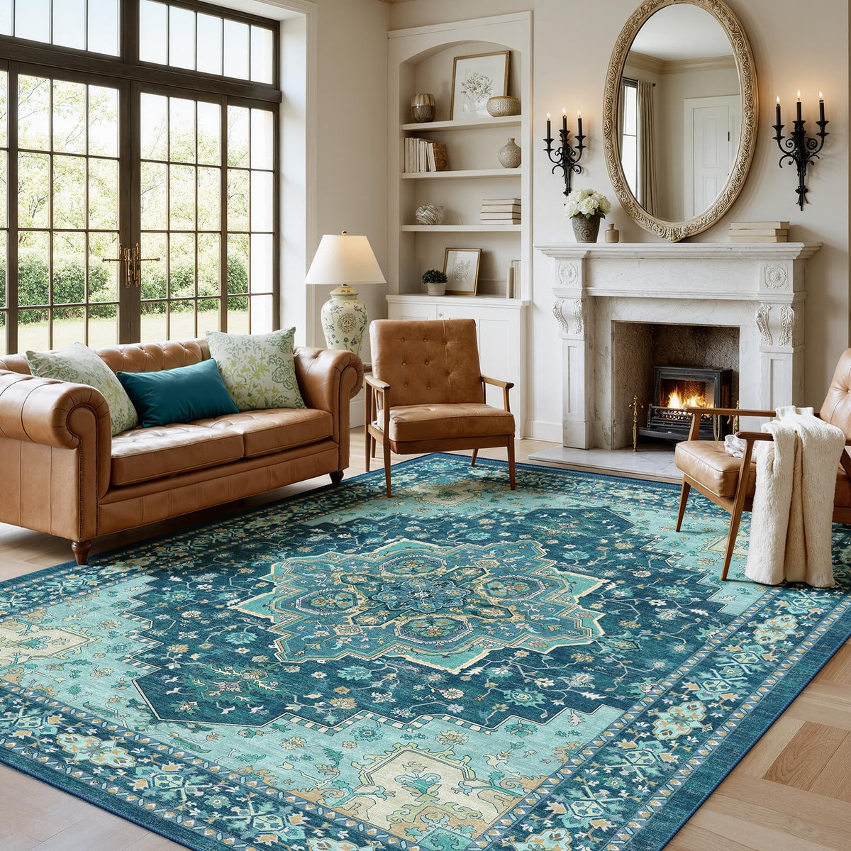 Washable Area Rug with Vintage Low Profile Design