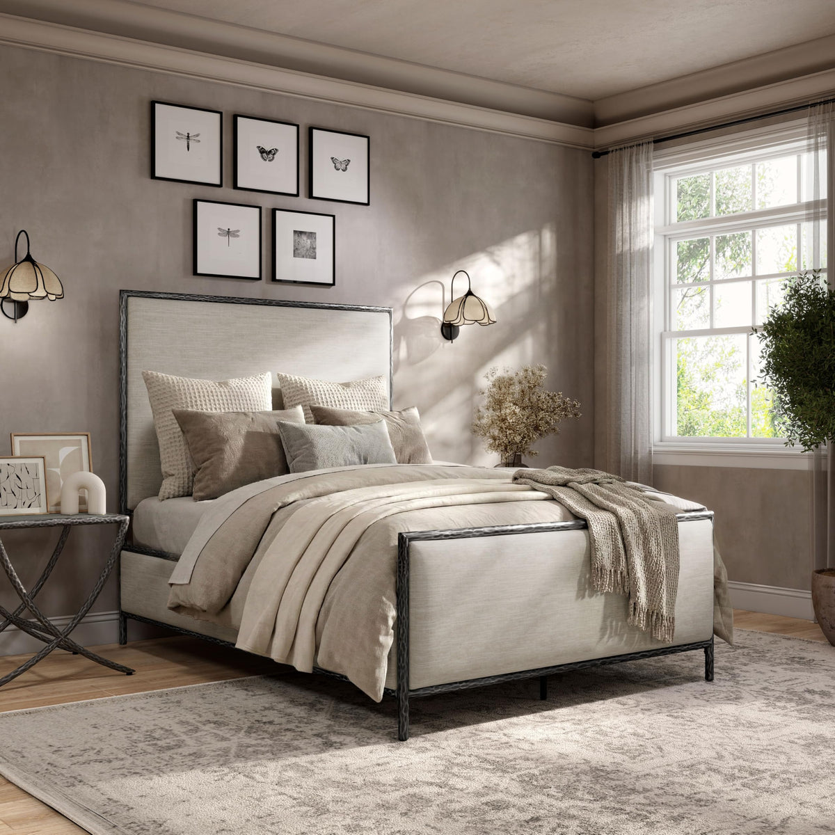 Metal Upholstered Bed – Hammered Steel Frame