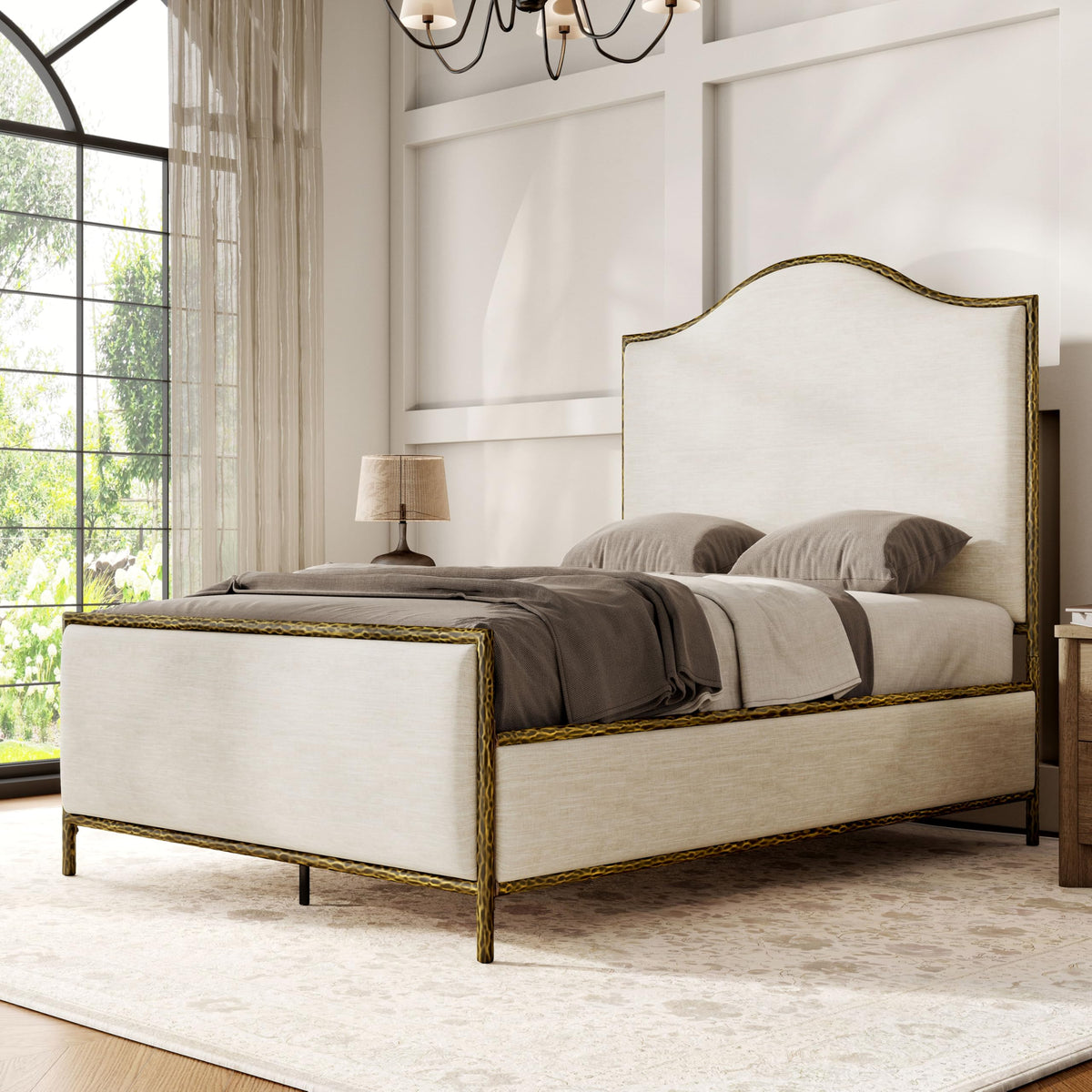 Metal Upholstered Bed – Hammered Steel Frame