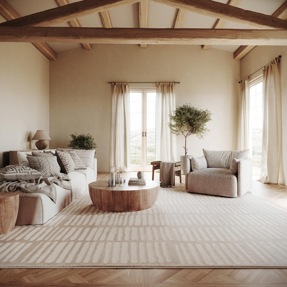 Plaid Jute Area Rug with Natural Woven Texture