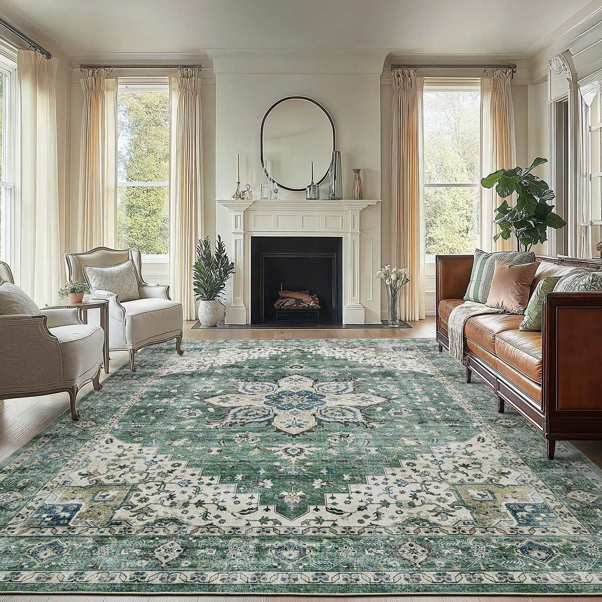 Washable Area Rug with Vintage Low Profile Design