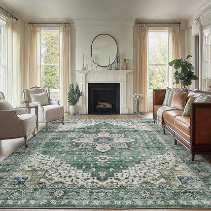 Washable Area Rug with Vintage Low Profile Design