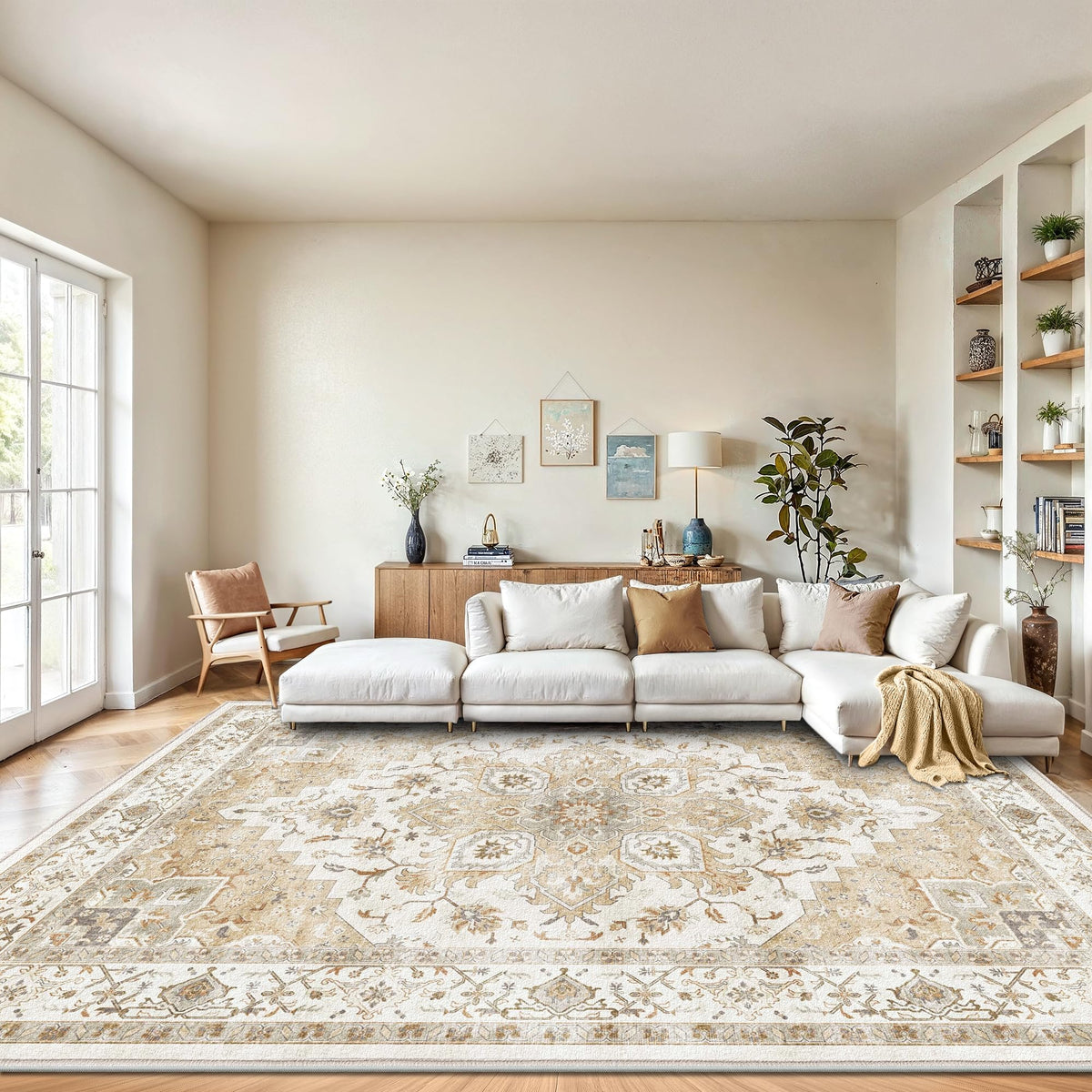 Washable Area Rug with Vintage Low Profile Design