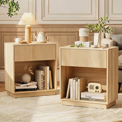 Fluted Nightstands – Modern Storage Set of 2