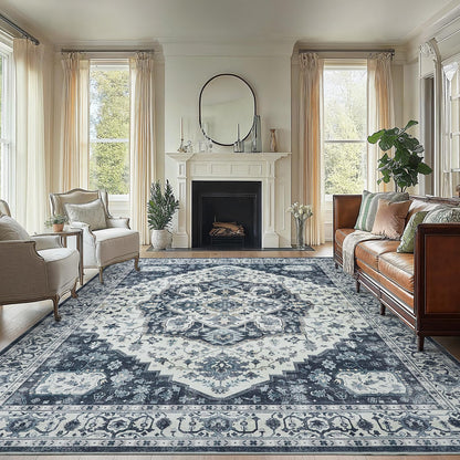 Washable Area Rug with Vintage Low Profile Design