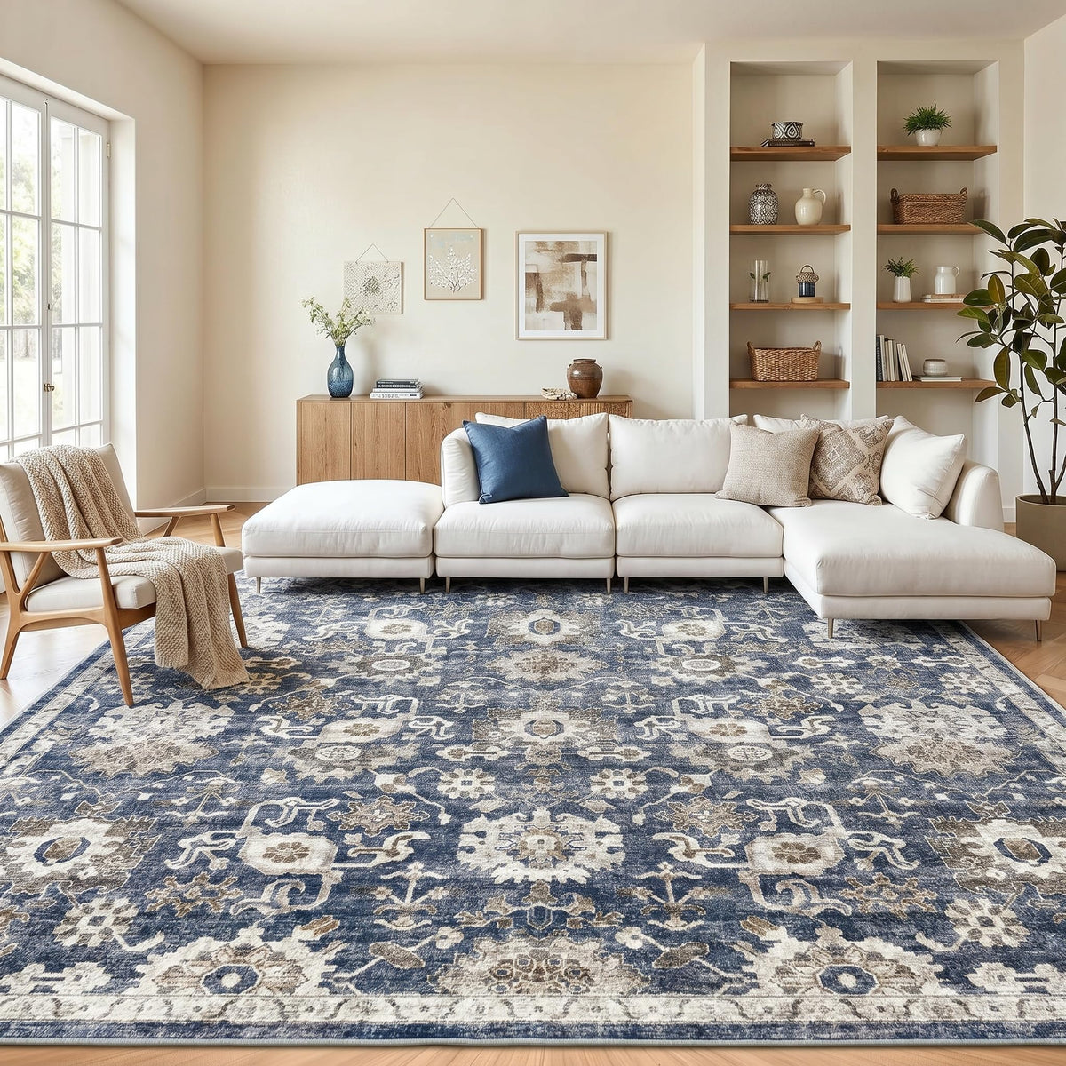 Washable Area Rug with Vintage Low Profile Design