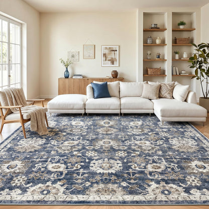 Washable Area Rug with Vintage Low Profile Design