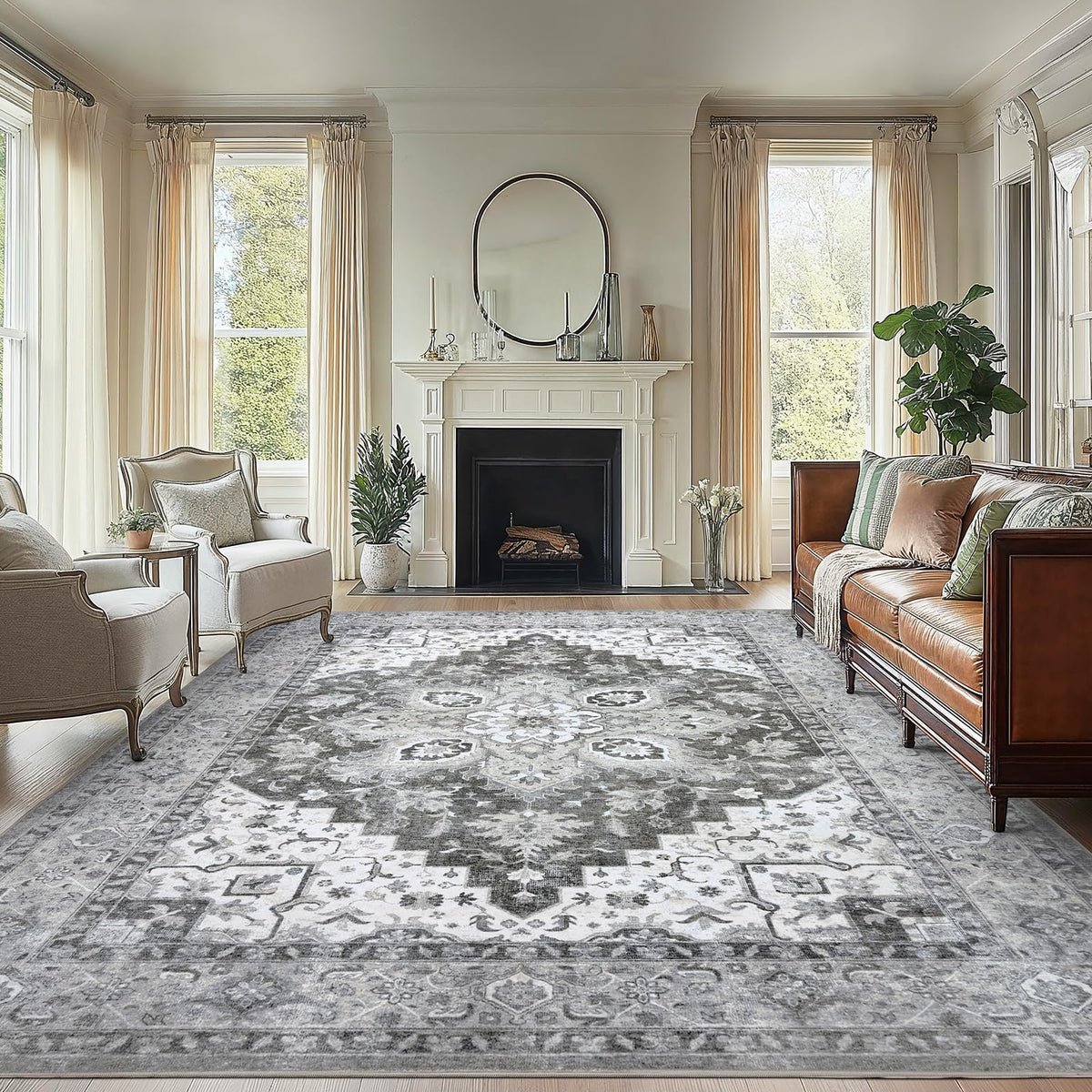 Washable Area Rug with Vintage Low Profile Design
