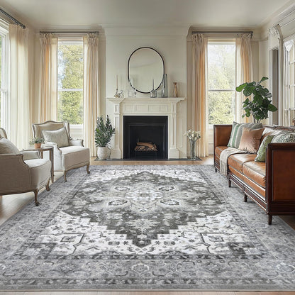 Washable Area Rug with Vintage Low Profile Design