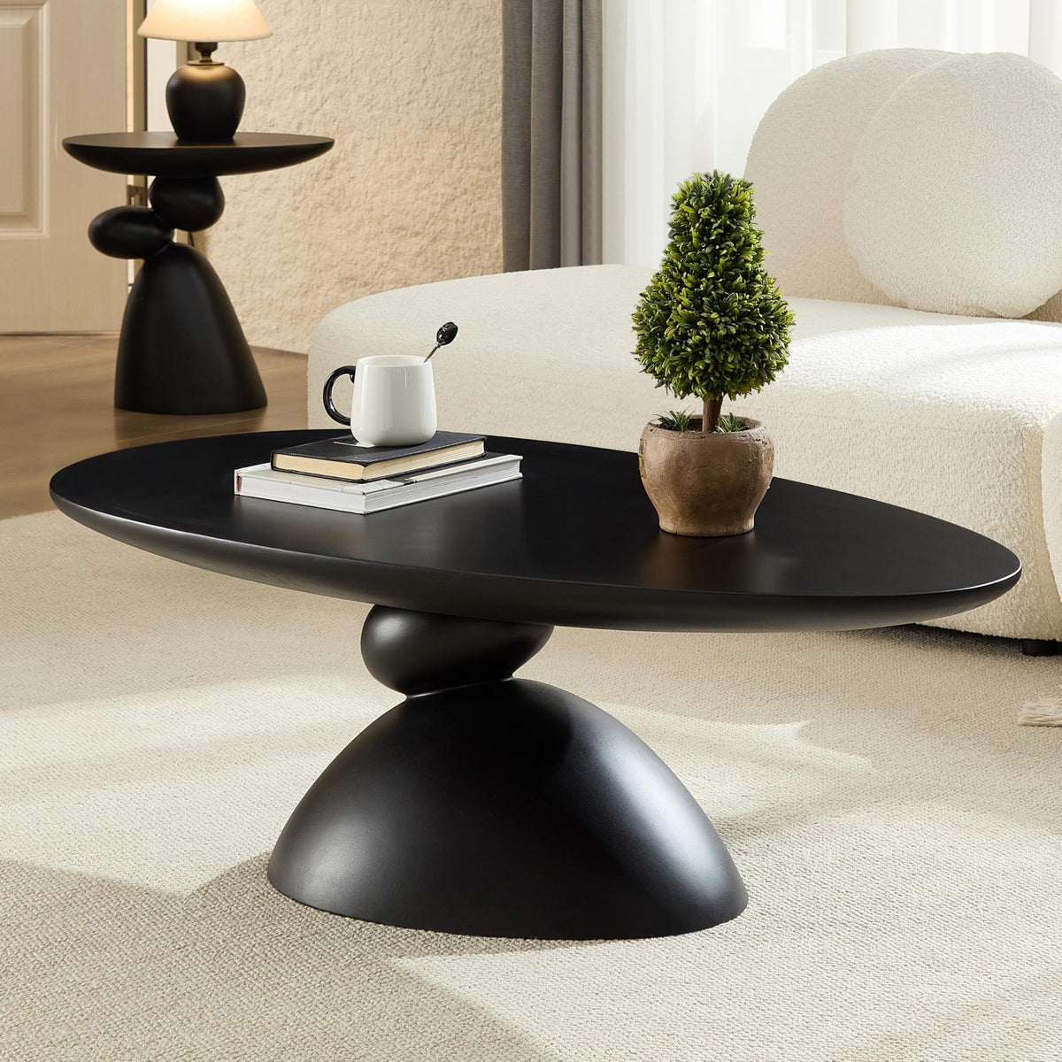 Oval Fiberglass Coffee Table with Minimalist Design