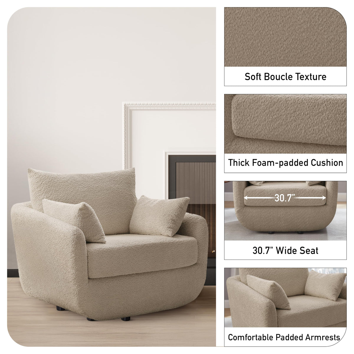 Oversized Swivel Accent Chair – Soft Bouclé Design