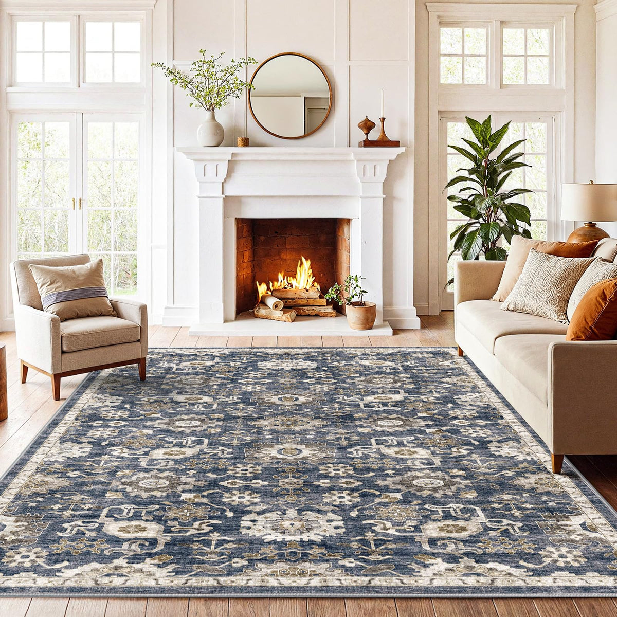 Washable Area Rug with Vintage Low Profile Design