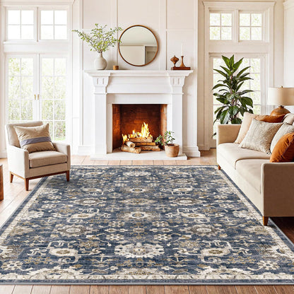Washable Area Rug with Vintage Low Profile Design