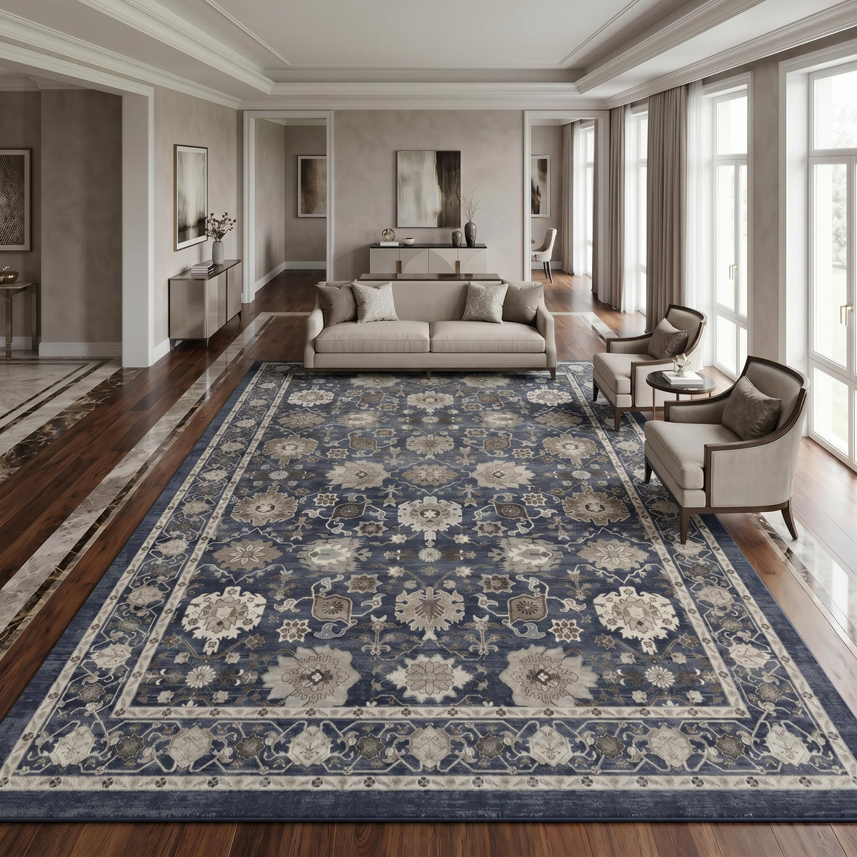 Washable Area Rug with Vintage Low Profile Design