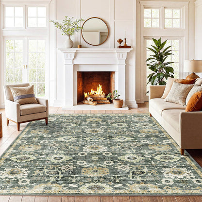 Washable Area Rug with Vintage Low Profile Design