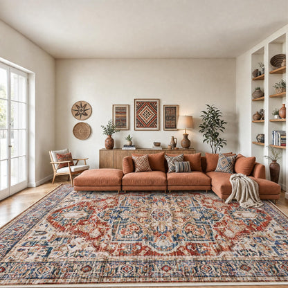 Washable Area Rug with Vintage Low Profile Design