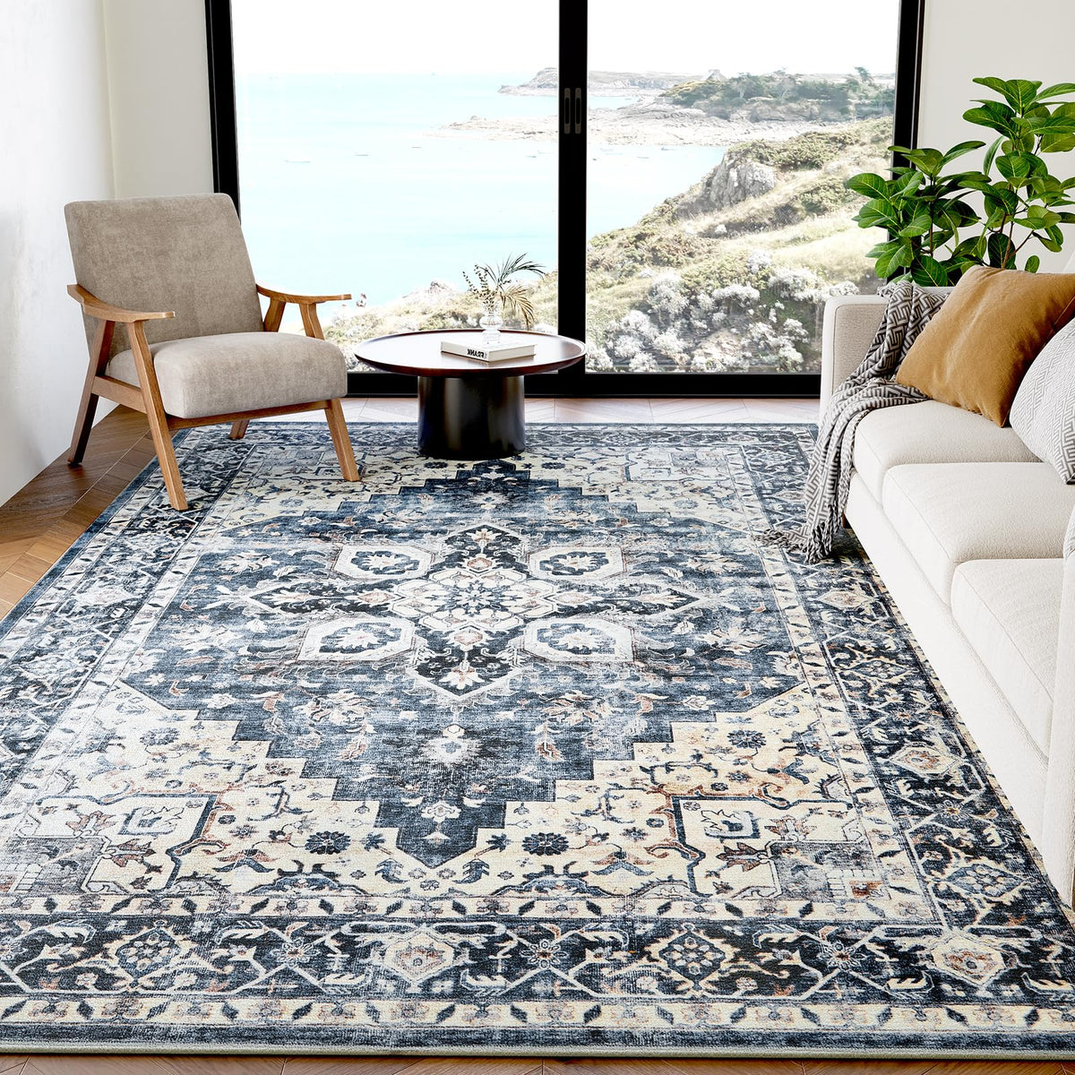 Washable Area Rug with Vintage Low Profile Design