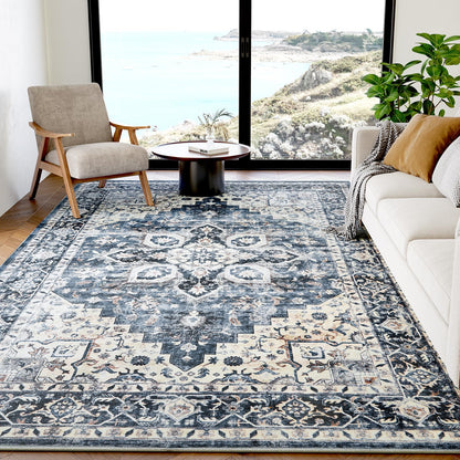 Washable Area Rug with Vintage Low Profile Design