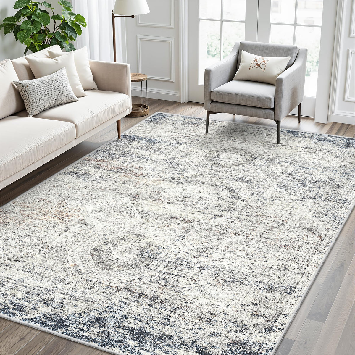 Washable Area Rug with Non Slip Backing