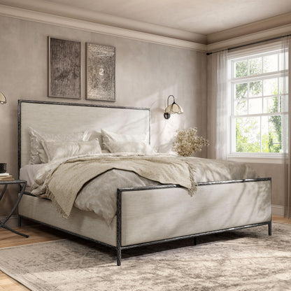 Metal Upholstered Bed – Hammered Steel Frame