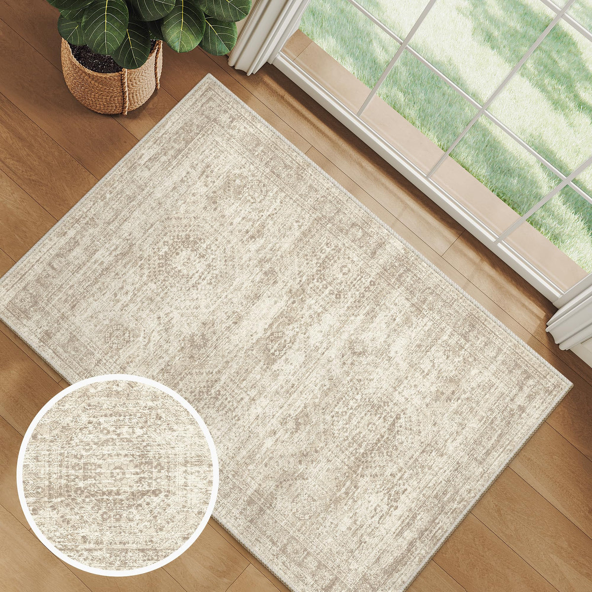 Washable Area Rug with Non Slip Backing