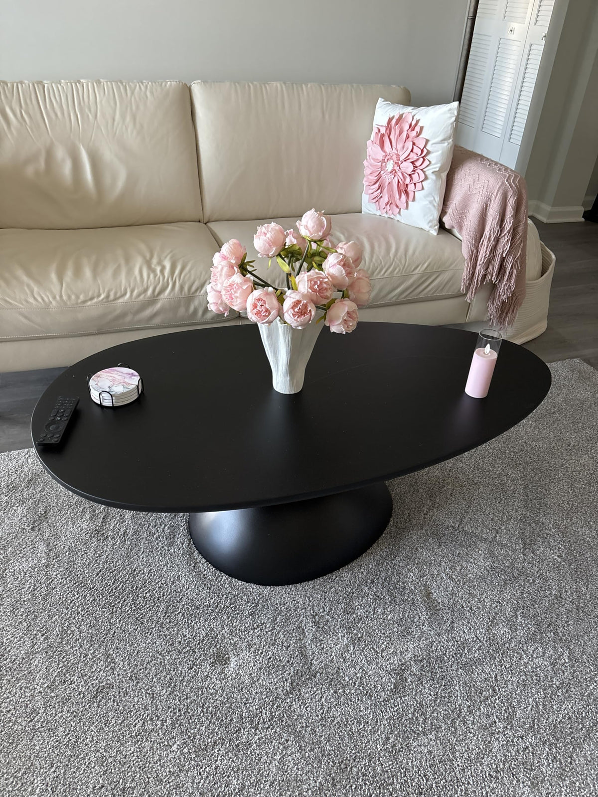 Oval Fiberglass Coffee Table with Minimalist Design