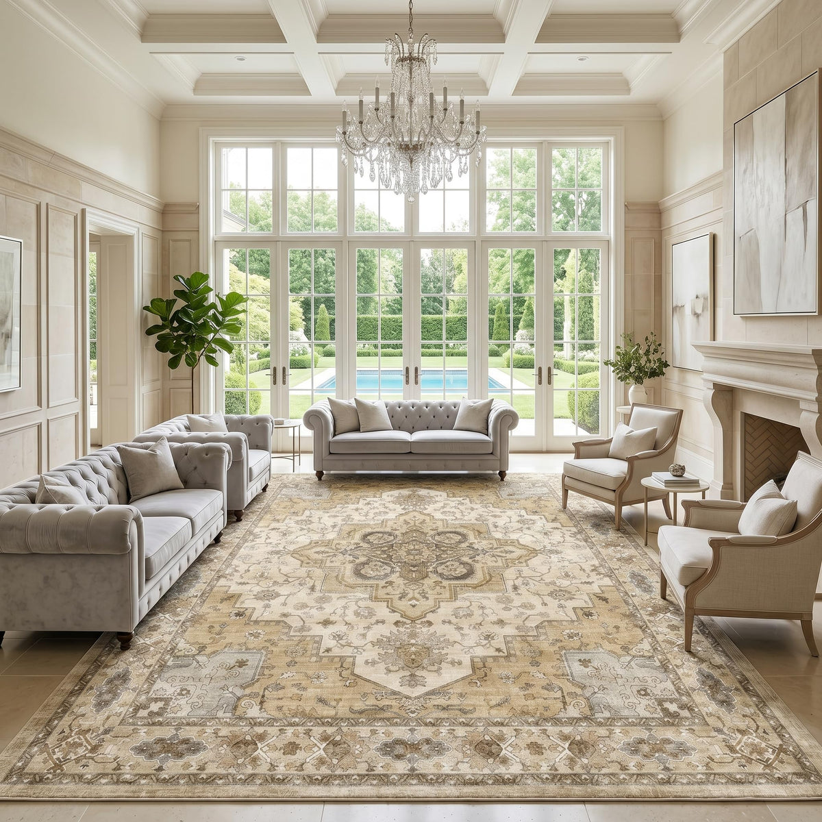 Washable Area Rug with Vintage Low Profile Design