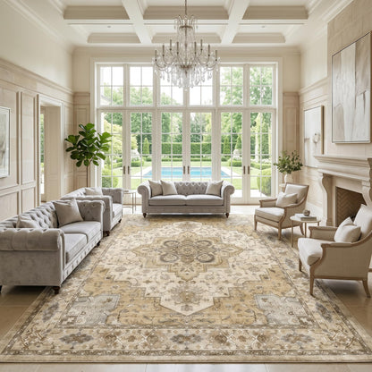 Washable Area Rug with Vintage Low Profile Design