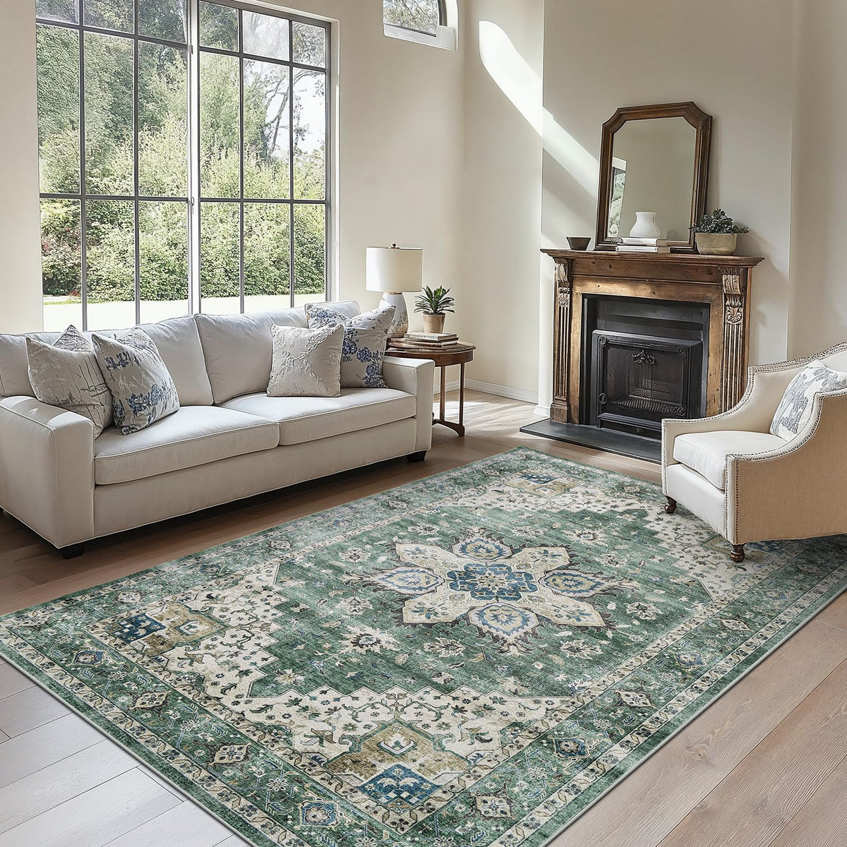 Washable Area Rug with Vintage Low Profile Design