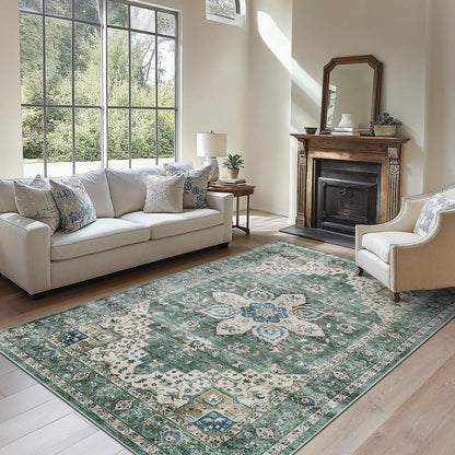 Washable Area Rug with Vintage Low Profile Design