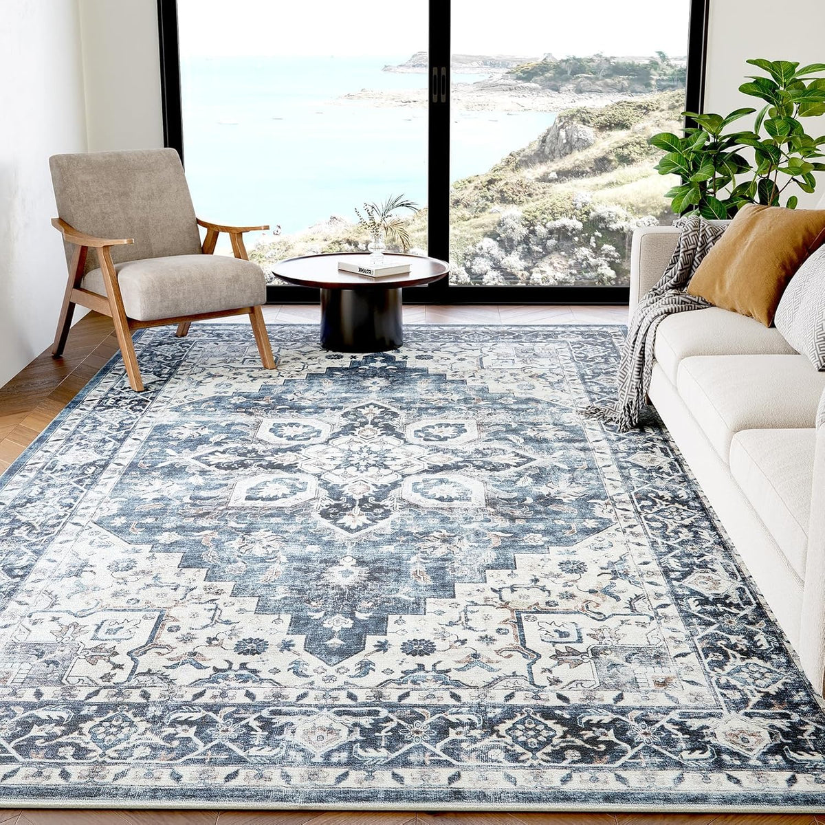 Washable Area Rug with Vintage Low Profile Design