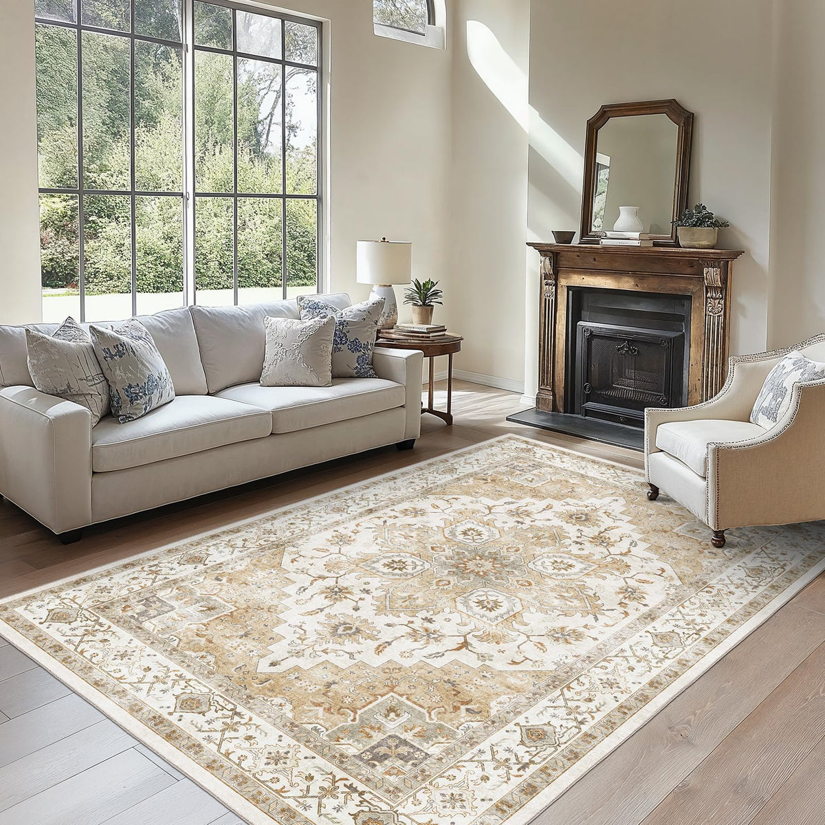 Washable Area Rug with Vintage Low Profile Design