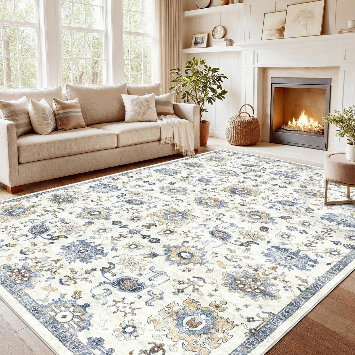 Washable Area Rug with Vintage Low Profile Design