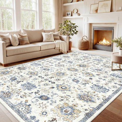 Washable Area Rug with Vintage Low Profile Design