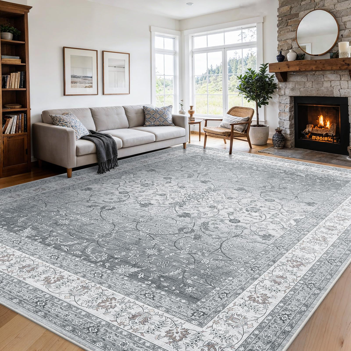 Washable Area Rug with Vintage Low Profile Design