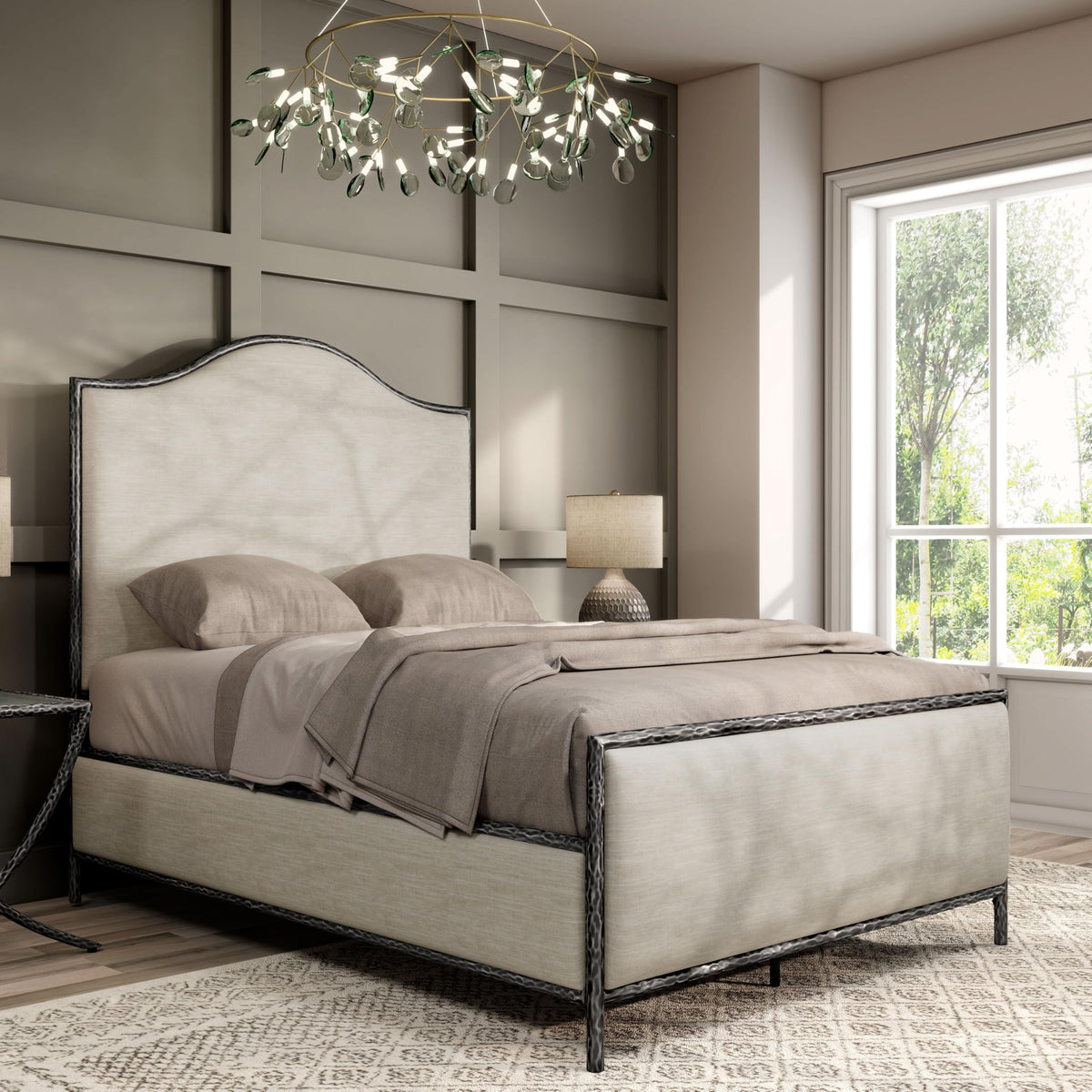 Metal Upholstered Bed – Hammered Steel Frame