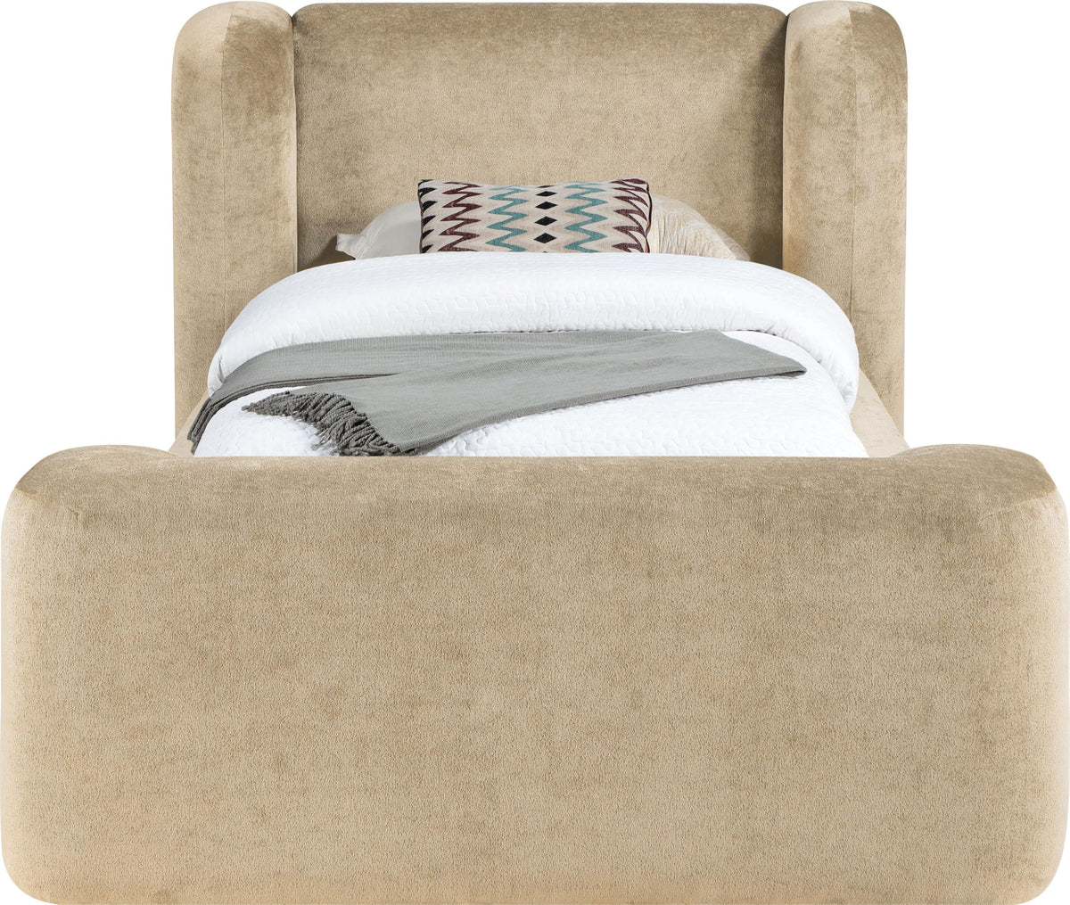 Beige Chenille Full Bed – Modern Upholstered Frame