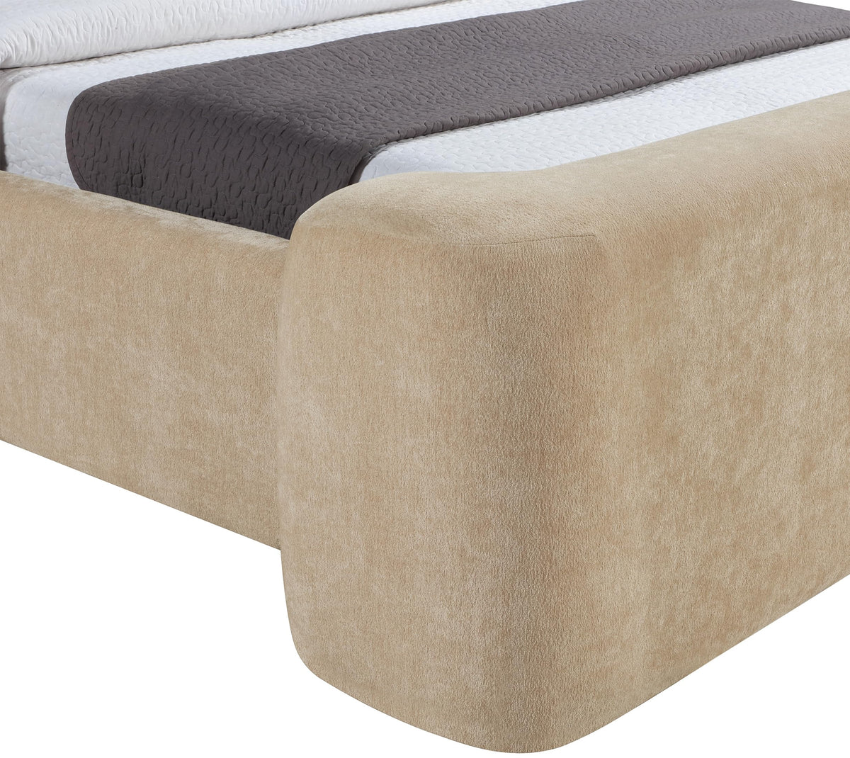 Beige Chenille Full Bed – Modern Upholstered Frame