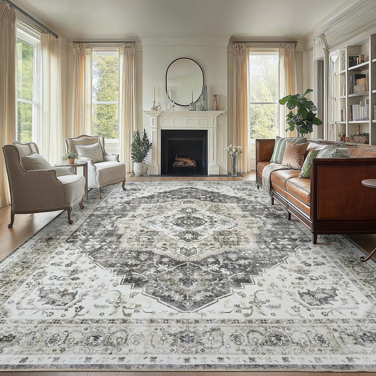 Washable Area Rug with Vintage Low Profile Design