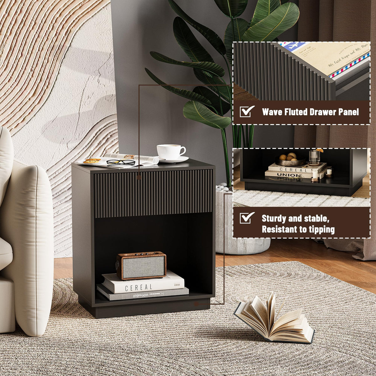 Fluted Nightstands – Modern Storage Set of 2