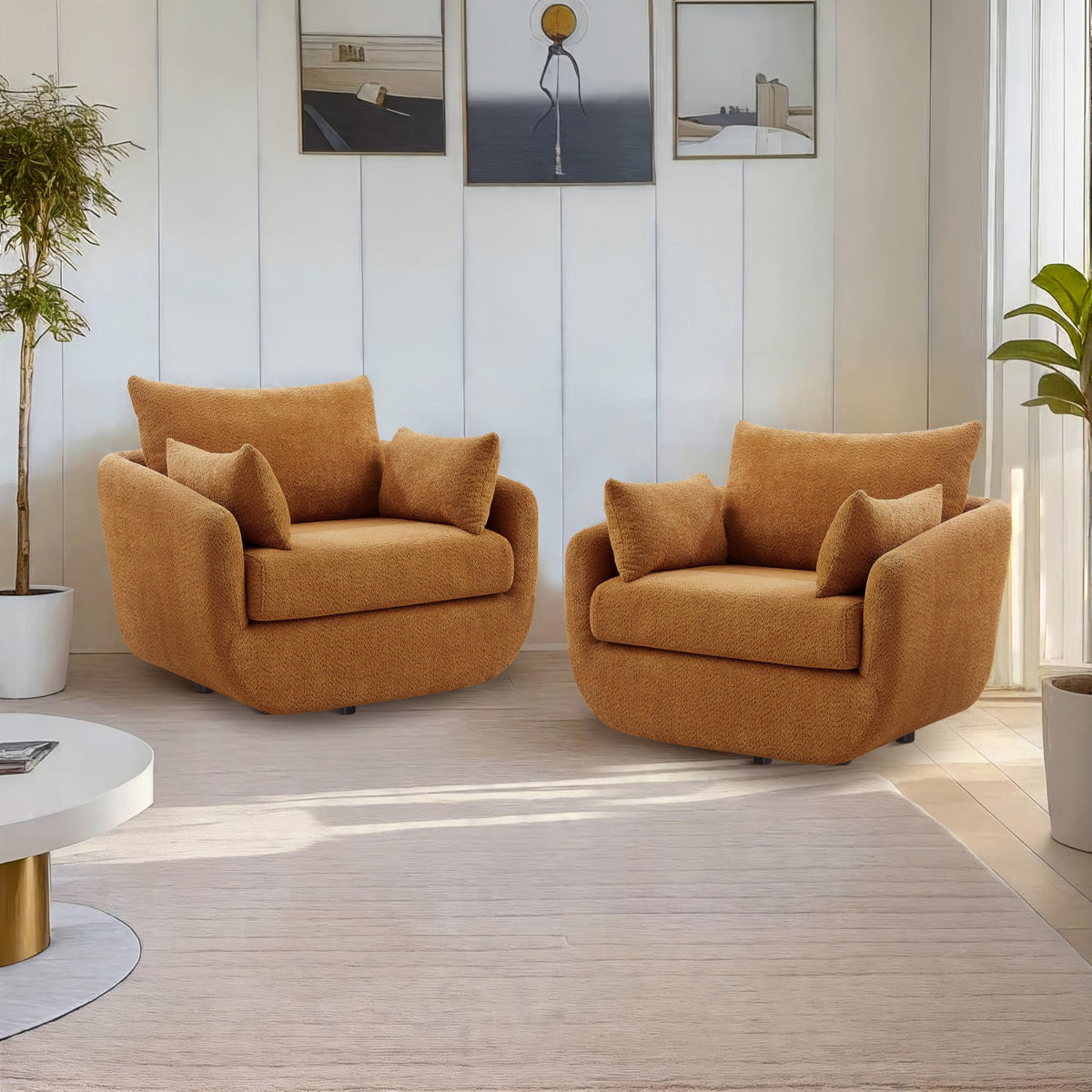 Oversized Swivel Accent Chair – Soft Bouclé Design