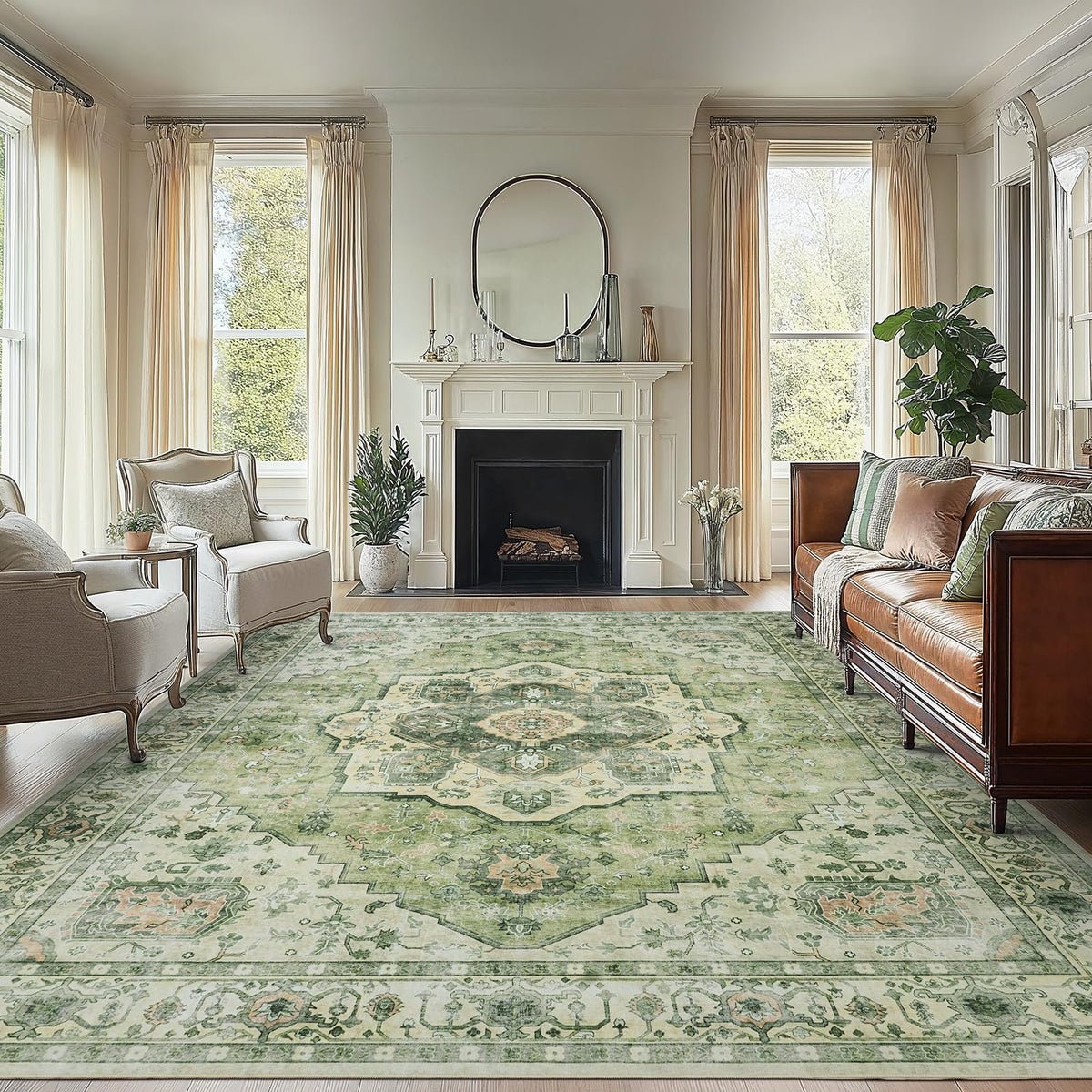 Washable Area Rug with Vintage Low Profile Design